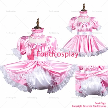 fondcosplay adult sexy cross dressing sissy menajera baby roz rochie din satin blocabil Uniforme, salopete rompers CD/TV[G3736]