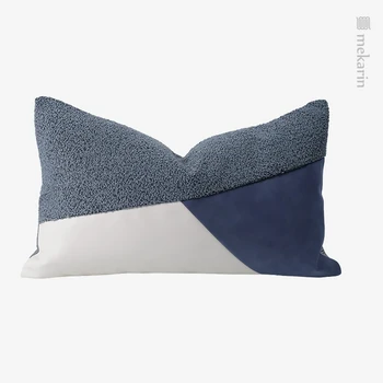 Simplu și modern model de camera de zi canapea pernă pernă albastru gri închis gri deschis împletit patch-uri brodate talie perna