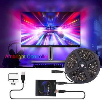 DIY Ambientale RGB Full Color HDTV Monitor TV de PC-Vis de Fundal de Ecran de Iluminat DC 5V WS2812B USB Benzi cu LED-uri