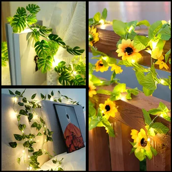10m Artificiale de Viță de vie de Plante Perdeaua de Iederă Frunze Verzi 5m LED Lumini Șir Ghirlanda de Flori False Grădină Acasă Perete Decor Petrecere