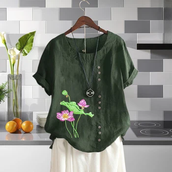 2022 Vară Lenjerie de pat din Bumbac pentru Femei Bluza de petrecere a timpului Liber de Flori Frumoase Grafice Topuri Largi Solidă Gât Rotund Maneci Scurte T Shirt XS-5XL