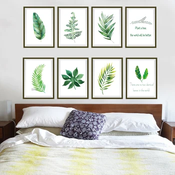 Planta verde Frunze de Autocolante de Perete Rama Foto Art Peisaj imagini de Fundal, TV, Canapea Dormitor, Camera de zi Autocolant Vinil Murală Decor Acasă