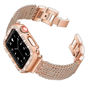Sticla+Caz+curea pentru Apple watch band 44mm cu diametrul de 40mm, 45mm 41mm 38mm 42mm Metal Magnetic loop bratara iwatch seria 7 se 3 5 6 8 stra