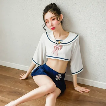 Femeile Japoneze Sex Uniforme Școlare Fusta Mini Student JK Costum de Marinar Culturilor Topuri & Fusta & Thong Set de Lenjerie Sexy Costum Cosplay