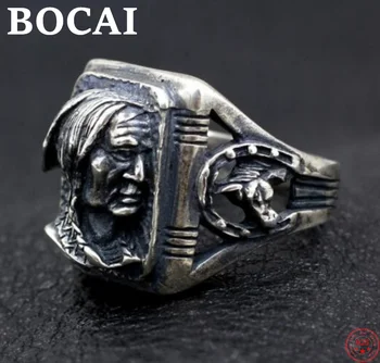 BOCAI S925 Argint Inele 2022 Noi Fashhion Bătrâni-Cap Portret Solid Pura Argentum ViKing Bijuterii pentru Barbati