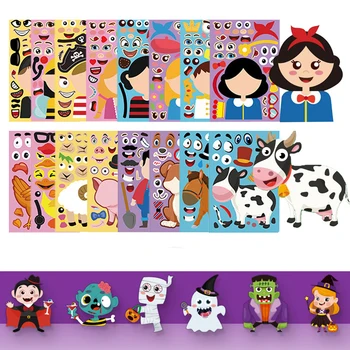 Copii Autocolante Face O Fata Joc de Puzzle de Halloween Decal DIY Meșteșug Fată Băiat Consumabile Partid Școală Recompensă Face Propriul Sticker Cadou