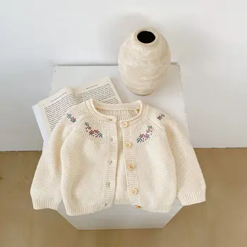2022 Toamna Fetiță Cardigan Tricot Moda Floare De Imprimare Maneca Lunga Pulover Jacheta Copii, Casual, Printesa Strat Tricotate