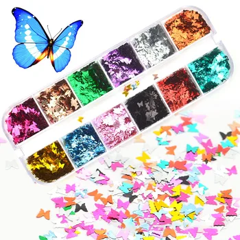 Decalcomanii de unghii 12 Tipuri Laser Color de Unghii Autocolante Fluture Stele Unghii Autocolant Paiete Pentru Meserii Sclipici Manichiura DIY Decorare