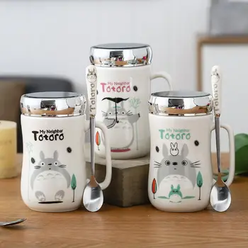 420ml Ceramice de Desene animate Anime Model de Cana de Cafea Drăguț Ceai Lapte Cupa Cu Capac Mare Capacitate Cupa Drinkware Cu Lingura Instrumente de Bucatarie
