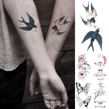 Impermeabil Tatuaj Temporar Autocolant Înghiți Bufnita Roz Flori Flash Tatuaj Fluture Pasăre Încheietura Mâinii Mână Fals Tatuaj De Arta Corp Pentru Femei