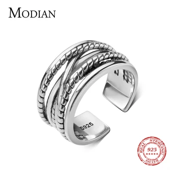 Modian Vintage Argint 925 Geometrice Dublu Strat Linia Ring pentru Bărbați și Femei Lovers Ring Stil Național Bijuterii Fine
