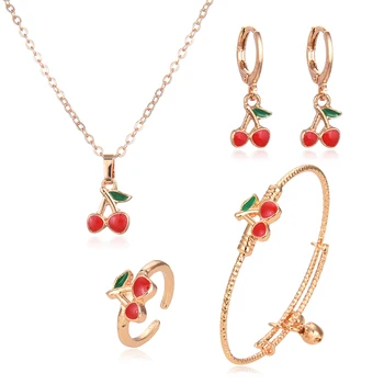 selead DesignNew drăguț roșii cherry 4-bucata fata de copii cadou drăguț pentru copii bijuterii set