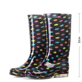Rouroliu Femei Polka Dot Rainboots PVC Impermeabil Pantofi de Apă Cizmele de cauciuc Non-Alunecare de Cald Genunchi-Cizme de Ploaie Ridicat Femeie RT346