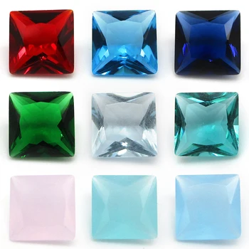 Transport gratuit 50pcs/lot 3x3~12x12mm Diverse Culori Vrac Piatră de Sticlă Tăiate Pătrat Roșu Verde de Sticlă Sintetică Piatră prețioasă De Bijuterii