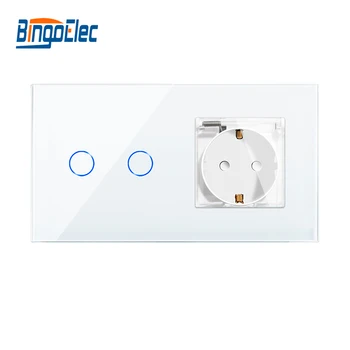 Bingoelec rezistent la apa Atinge schimb Cu UE Standard 16A Socket Tempere Panou de Sticlă Switch-uri LED Backlight