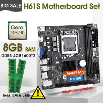 Renovat H61S Desktop Placa de baza LGA1155 Set cu procesor Intel Core I3 3240 și 2 buc x 4GB=8GB 1600MHz DDR3 Memorie Desktop