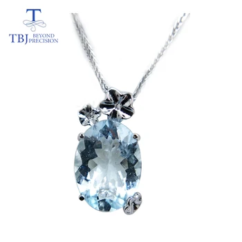 TBJ,Lux forma de para pandantiv cu o culoare buna naturale brazilia acvamarin piatră prețioasă din argint 925 bijuterii de lux pentru femei