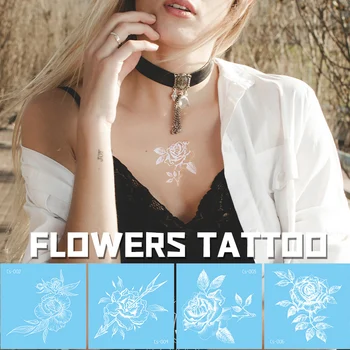 8Sheets Vara Impermeabil Tatuaj Temporar de Mireasa Machiaj de Nunta Albe Flori de Trandafir Degetul Tatuaj Body Art Fals Tatuaje Femei
