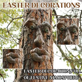 Coaja Fantomă Fata Facial Bătrân Copac Hugger Caracteristici Decor Copac Fața Decor Pentru Exterior Amuzant Curte De Arta Decoratiuni Pentru Gradina