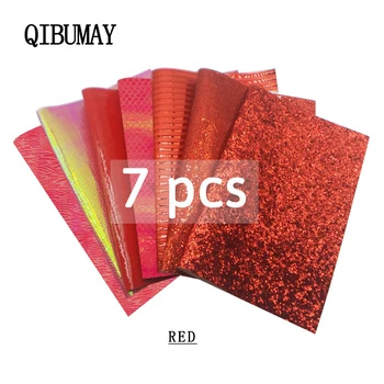 QIBU 7pcs en-Gros de Faux din Piele Material Roșu Indesata Sclipici mai Multe Materiale de BRICOLAJ Genti Incaltaminte Accesorii din piele PU Arc Tesatura