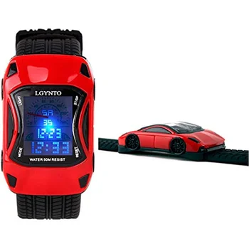 Copii Ceasuri Băieți Impermeabil Sporturi Digital cu LED-uri Ceasuri de mana 7 Culori Intermitente Mașină Forma Încheietura Ceasuri pentru Copii de Varsta 3-10
