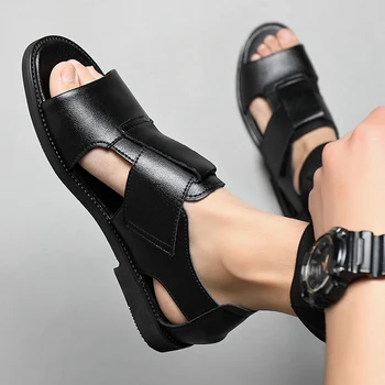 Noul Design Bărbați Roma Sandale Din Piele, Sandale De Moda Negru Barbati Pantofi De Vara Confortabile Sandale Gladiator Dropshipping 38-47