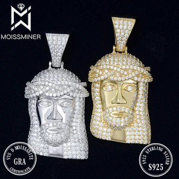 Moissanite Isus Pandantiv Pentru Barbati S925 Argint cu Gheață Coliere Bijuterii Femei Trece Tester Cu GRA