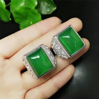 100% Real verde jad inele redimensionabilă agat inel argint 925 inel pentru bărbați inele inel de smarald piatra naturala bijuterii