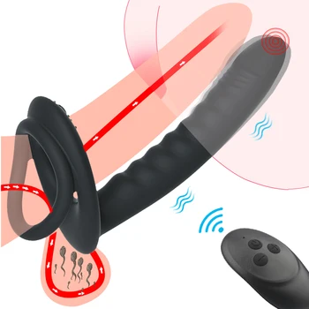 10 Frecventa Dubla Penetrare Anal Plug Curea Pe Dildo Vibrator Pentru Bărbați Wireless Inel Penis Vibrator Adult Jucarii Sexuale Pentru Cupluri