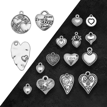 Placate cu Argint antic Dragoste Inima Farmecele de Flori de Ziua Îndrăgostiților Pandantive Pentru Bijuterii Diy pentru a Face Materiale Consumabile Accesorii