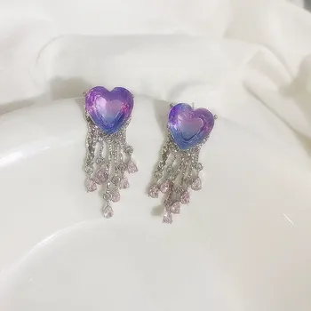 Moda Vis Romantic Violet Cristal Dragoste Inima Tassel Cercei Pentru Femeile Personalitate Nou pendientes en-Gros