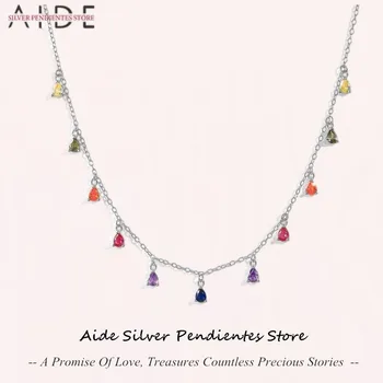 AIDE Colorat Diamant Lanț Cravată Colier Farmecul Real 925 Sterling de Argint Colier Pentru Femei 2020 Bijuterii Bijoux Femme