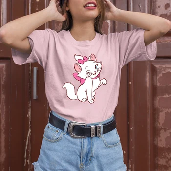 Disney Drăguț Pisica Marie cu Ochiul Grafice Amuzante Femei Tricou Leisucre T-shirt AestheticTop Maneci Scurte Creatoare de Modă Tricou