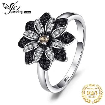 JewelryPalace Flori Reale Cuarț Fumuriu Negru Spinel Argint 925 Inel pentru Femei Bijuterii Fine Cadou de Aniversare