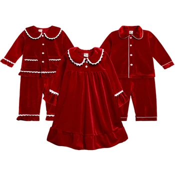 2022 Noi de Craciun Pijama de Catifea Roșie Copii Homewear Set Primavara Toamna pentru Copii Haine Copii Baieti Pijamale Fete 0-8Year