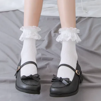 1 Pereche Lolita Stil Japonez Fată Frumoasă Femeie anime Dantela Șosete Scurte Dulce Zburli Bumbac Printesa Șosete de Înaltă Calitate, Costume