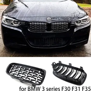 NOU-Glossy Black Dual Lamele Fata Grila Rinichi Chrome Diamant Grill Înlocuitor pentru BMW seria 3 F30 F31 F35 2011-2019