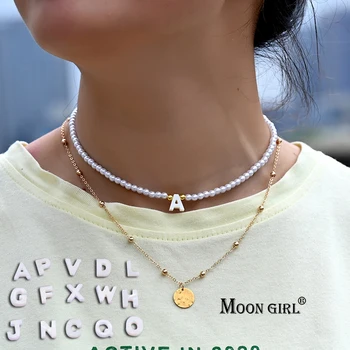 2 buc/Lot Scrisoare Inițială de Moda Coliere de Perle 2021 Lant Placat cu Aur Pandantiv Colier pentru Femei Vintage, Bijuterii de Vară