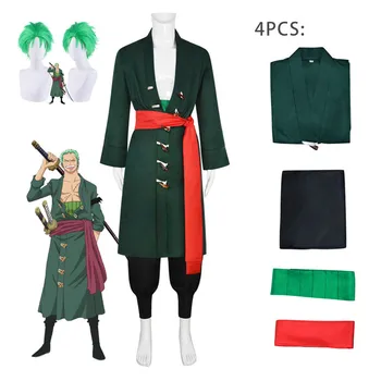 Anime Roronoa Zoro Cosplay Costum Haina Verde Centura Pantaloni Cap Eșarfă Peruca Halloween Haine Barbati Set Complet