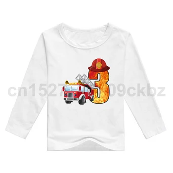 Baieti Cool Pompier Masina De Ziua Numere Maneca Lunga T-Shirt Pentru Copii De Toamna Fata De Cadou Cadou Haine Copii Alb Topuri