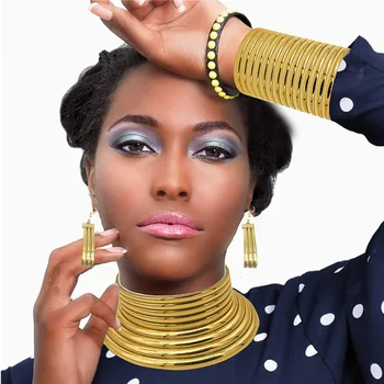 Liffly Africane Declarație de Stil Cravată Colier Cercei Set pentru Femei Punk Nunta Guler Bratari Mari dimensiuni Set de Bijuterii