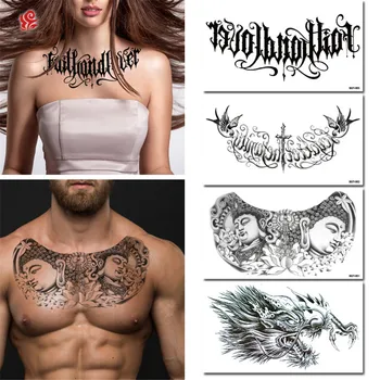 Dragon rece Floare Buddha Tatuaje Temporare Autocolant în Piept Impermeabil Punk Unisex Sexy Fals Scrisoare Tatuaj pentru Femei Barbati Vara