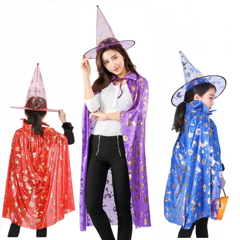 Adulți femei Copii Fericit de colorat de Halloween princess Set Costum Vrajitor Vrajitoare Mantie Cape Haina și Pălăria pentru Boy Fata de Dropshipping