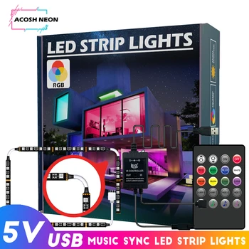 55 inch 30LEDs/M RGB LED Strip cu Muzică de Sincronizare USB 5V 5050 smd Estompat LED Lumina de Noapte cu Iluminare din spate Conner Cablu pentru TV