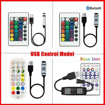 Control cu LED-uri Model Bluetooth, Infraroșu Control de la Distanță Pentru WS2812B DC5V 5050 SMD 2835 Lumina Benzi Decor Diodă USB 24Key APLICAȚIE de Control