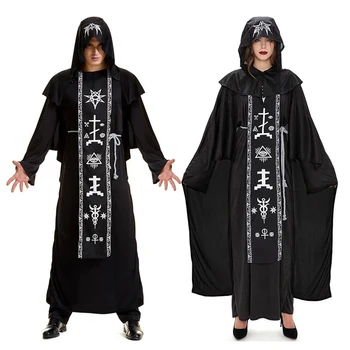 Expertul Vrajitoare Costume Magician Grim Reaper Vrăjitoare, Vrăjitor Halloween Femei Barbati Preot Rochie Cu Gluga Halat Manta Manta De Carnaval