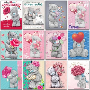 5D DIY Diamant Pictura Kit de Desene animate Tatty Teddy bear flori de Dragoste Full Pătrat și Rotund mozaic broderie cusatura Cruce home decor de Arta