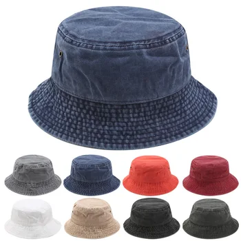 Vintage Spălat Bumbac Pălărie Găleată Hip-Hop Pentru Femei culoare Solidă Jean de Pescuit Capac de călătorie în aer liber la Soare Margine Largă Flat Top Plajă Capac