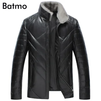 BATMO 2022 new sosire de iarnă de înaltă calitate, piele&blana de nurca cu guler alb rață jos jachete barbati,barbati real haina de piele,YR002