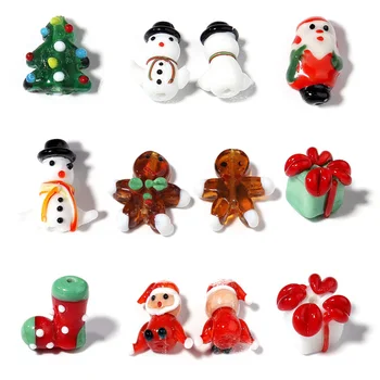 2 buc/lot de Crăciun Margele Lampwork Șosete om de Zăpadă, Pom de Cadou de Moș Crăciun Margele Pentru Bijuterii Diy Colier Brățară Accesorii